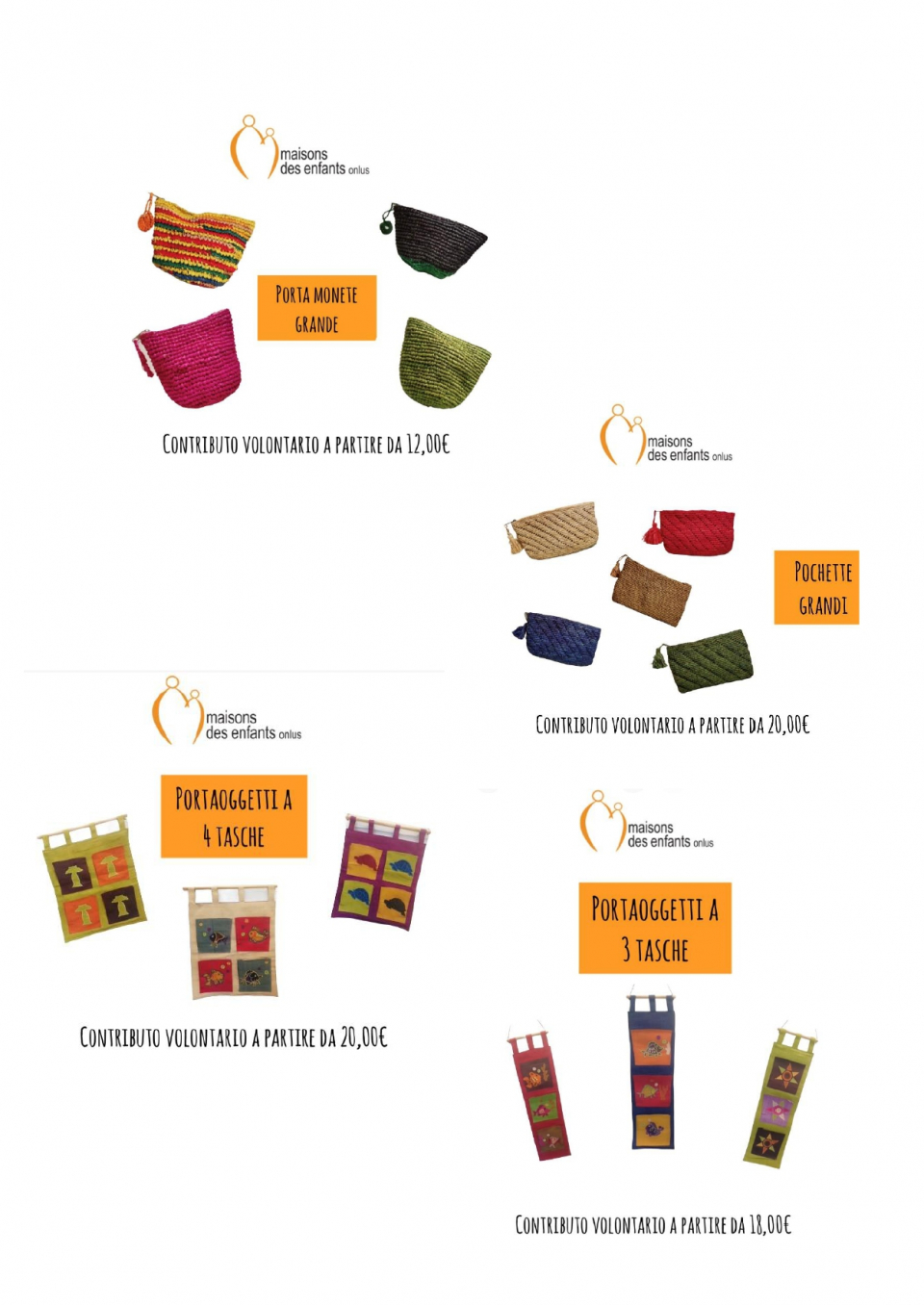 Portamonete, pochette e portaoggetti da appendere in rafia