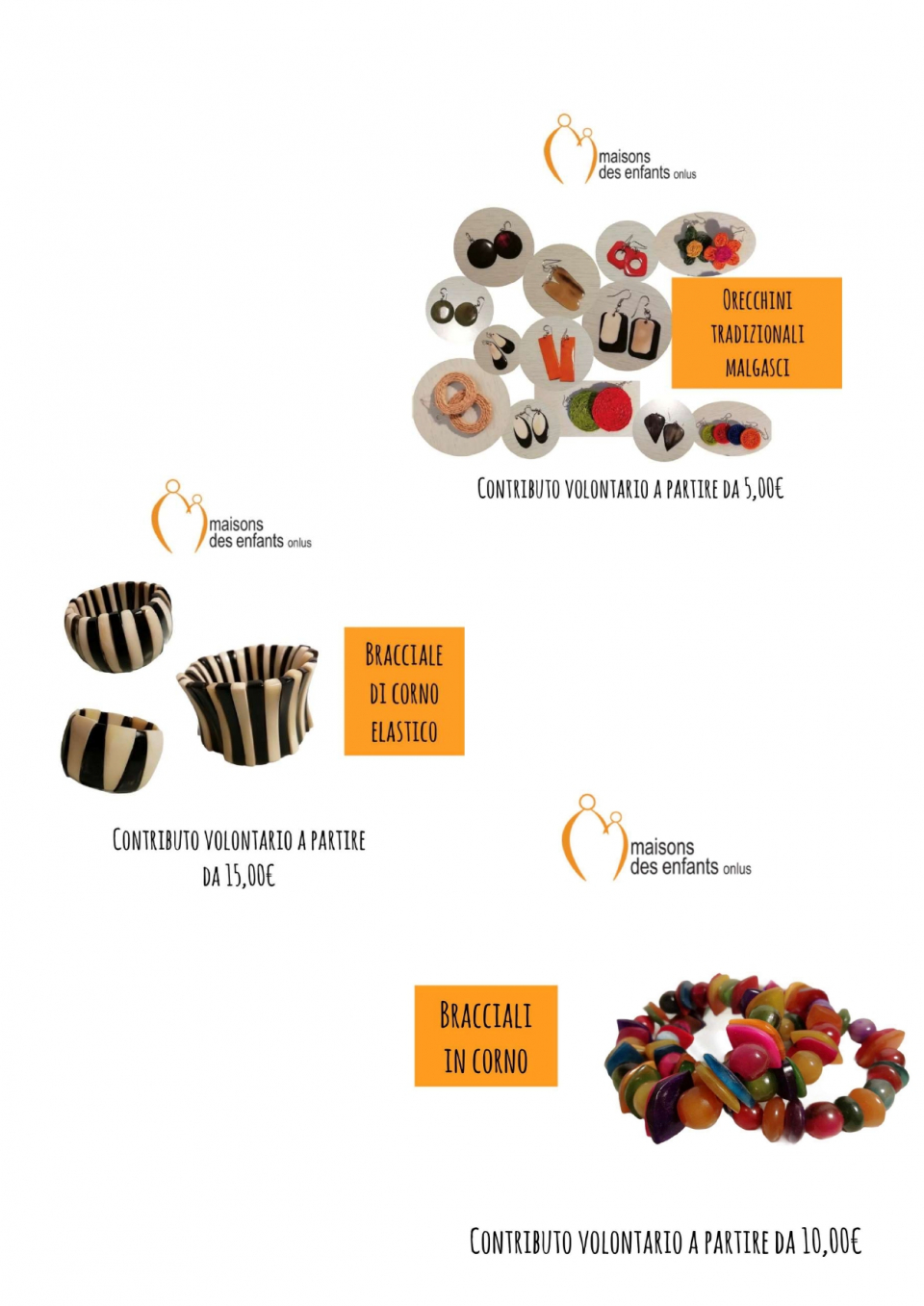 Orecchini e bracciali in corno